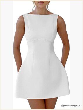 Sleeveless Crew Neck Backless A-Line Mini Dress for Parties and Formal Events
